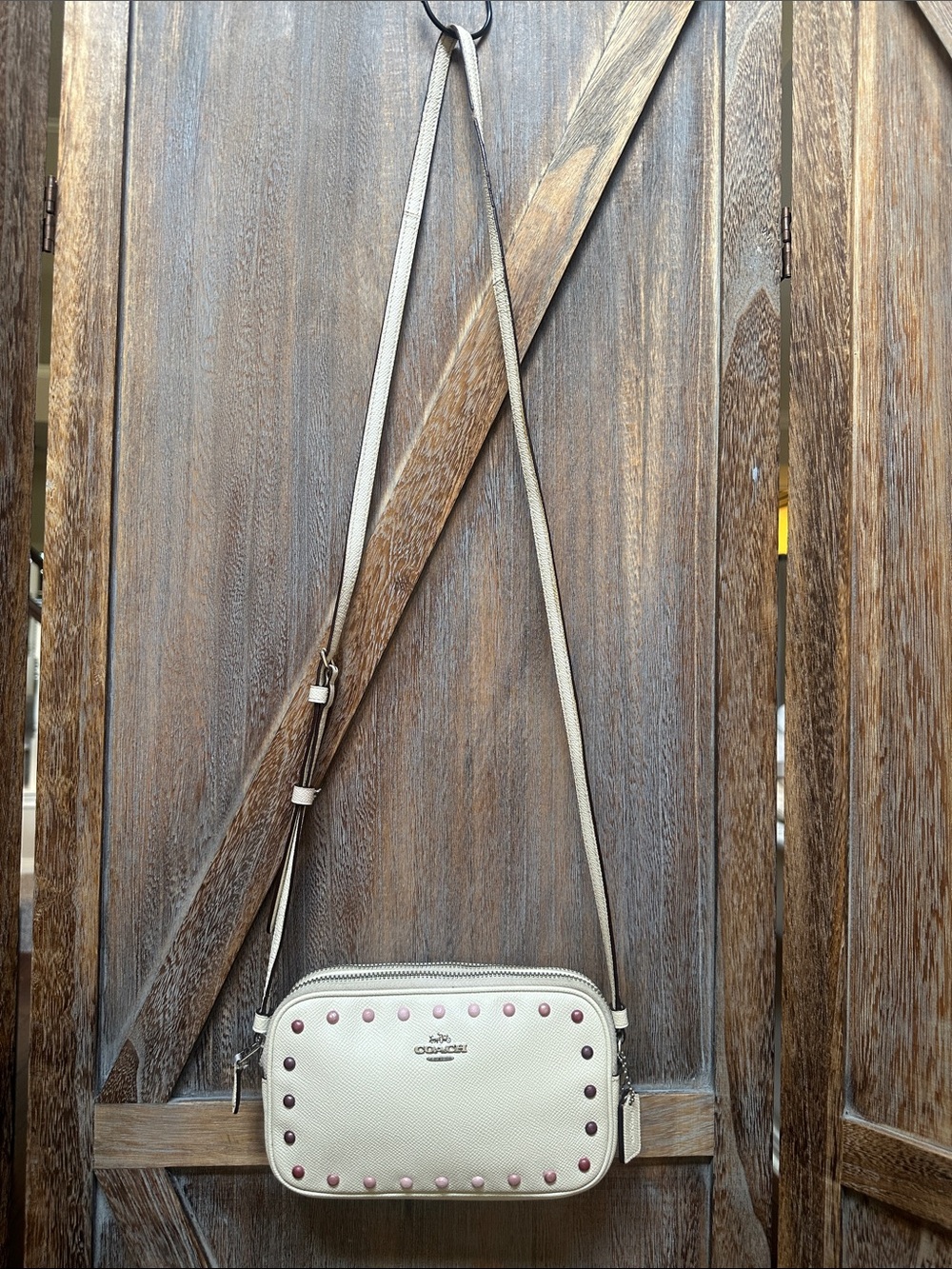 Coach Double-Zip Pouch with Metallic Rivets in Chalk Crossbody Bag Purse